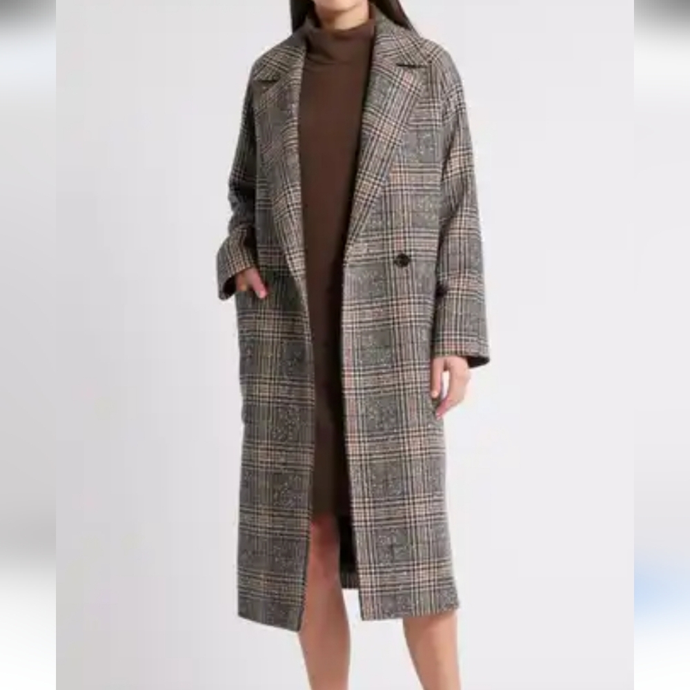 NWOT Winter Peacoat Large – Oversized Herringbone, Double Breasted, Cozy Collar